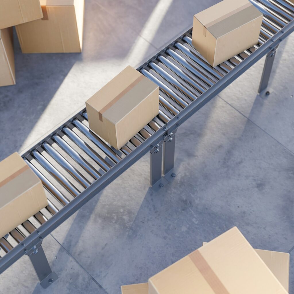 Carton boxes on conveyor system